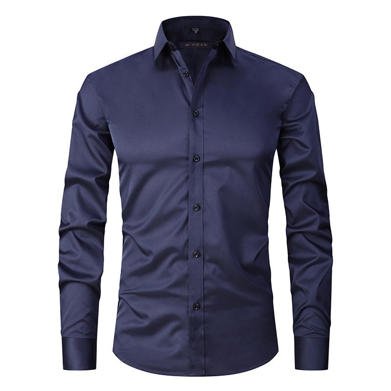 Men's Clothing Solid Color Elastic Non Iron Shirt Anti Wrinkle Long Sleeved Tops Business Commuting Jacket Trend_viptrois.com