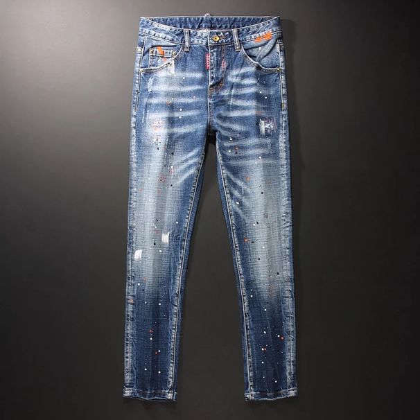 Men's Clothing Jeans - Vintage Washed Denim Pants With Handmade Rips Tching, Straight Leg Comfort Stretch For Casual Wear_viptrois.com