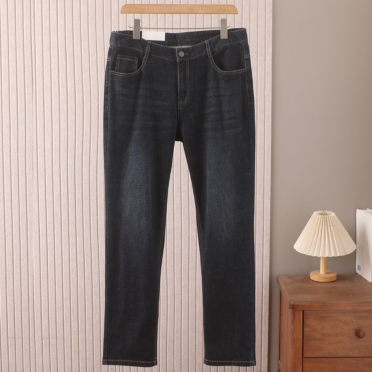Men's Summer Thin Fit Mid Waist Straight Leg Jeans Wrinkle Free 2K122 Mulberry Silk Breathable Denim Jeans_viptrois.com
