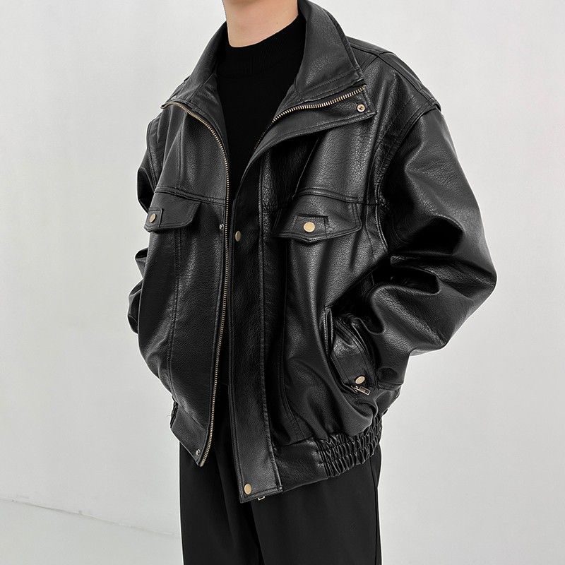 Men's Clothing Retro Motorcycle Leather Jacket PU Leather Thickened Short Spring And Autumn High End Trendy Brand Pilot Jacket_viptrois.com