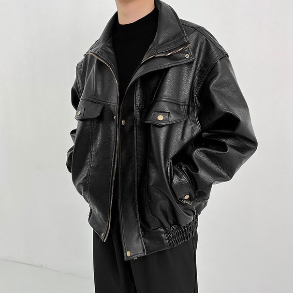 Men's Clothing Retro Motorcycle Leather Jacket PU Leather Thickened Short Spring And Autumn High End Trendy Brand Pilot Jacket_viptrois.com