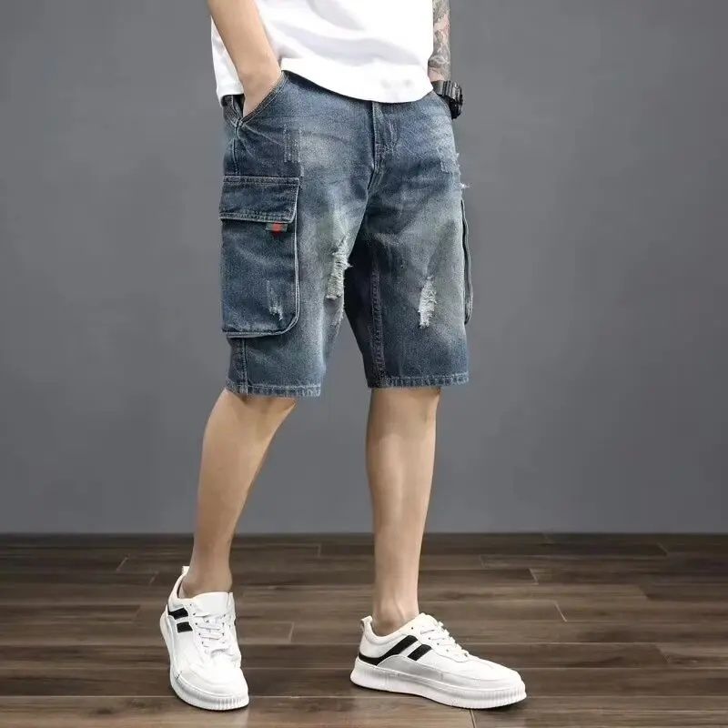 2025 2025 Summer Casual Loose Five Pockets Men's Denim Shorts Trendy Loose Workwear Pants Vintage Blue Jeans Loose Fit Comfortable_viptrois.com