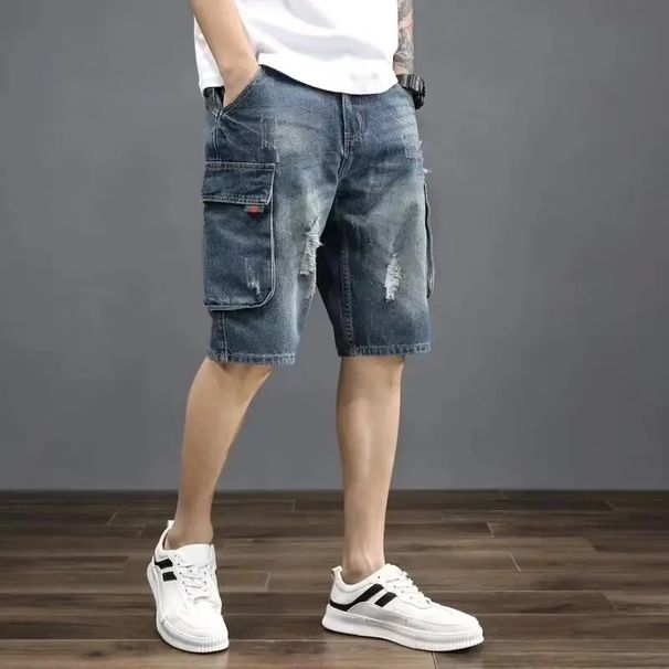 2025 2025 Summer Casual Loose Five Pockets Men's Denim Shorts Trendy Loose Workwear Pants Vintage Blue Jeans Loose Fit Comfortable_viptrois.com