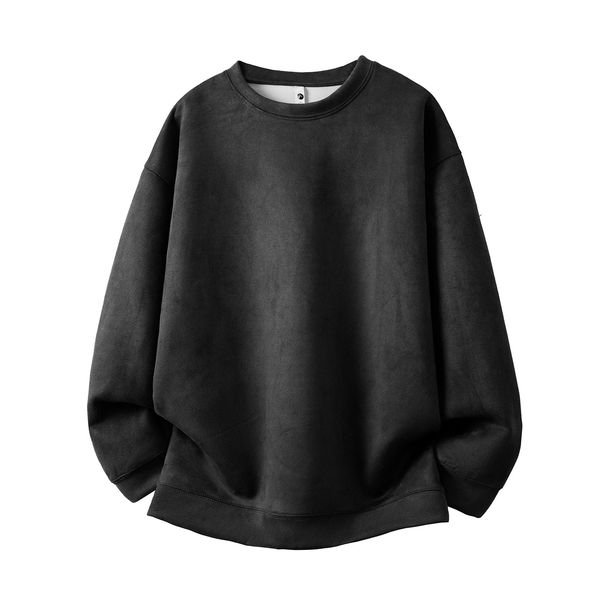 Men's Clothing Solid Color Suede Round Neck Sweatshirt Jacket Men's Solid Color Suede Fleece Pullover Hoodie Casual Loose Fit Big Size Sweatshirt_viptrois.com