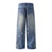 Men's Clothing Vintage Distressed Dirty Stained Ripped Loose Straight Floor Length Jeans_viptrois.com