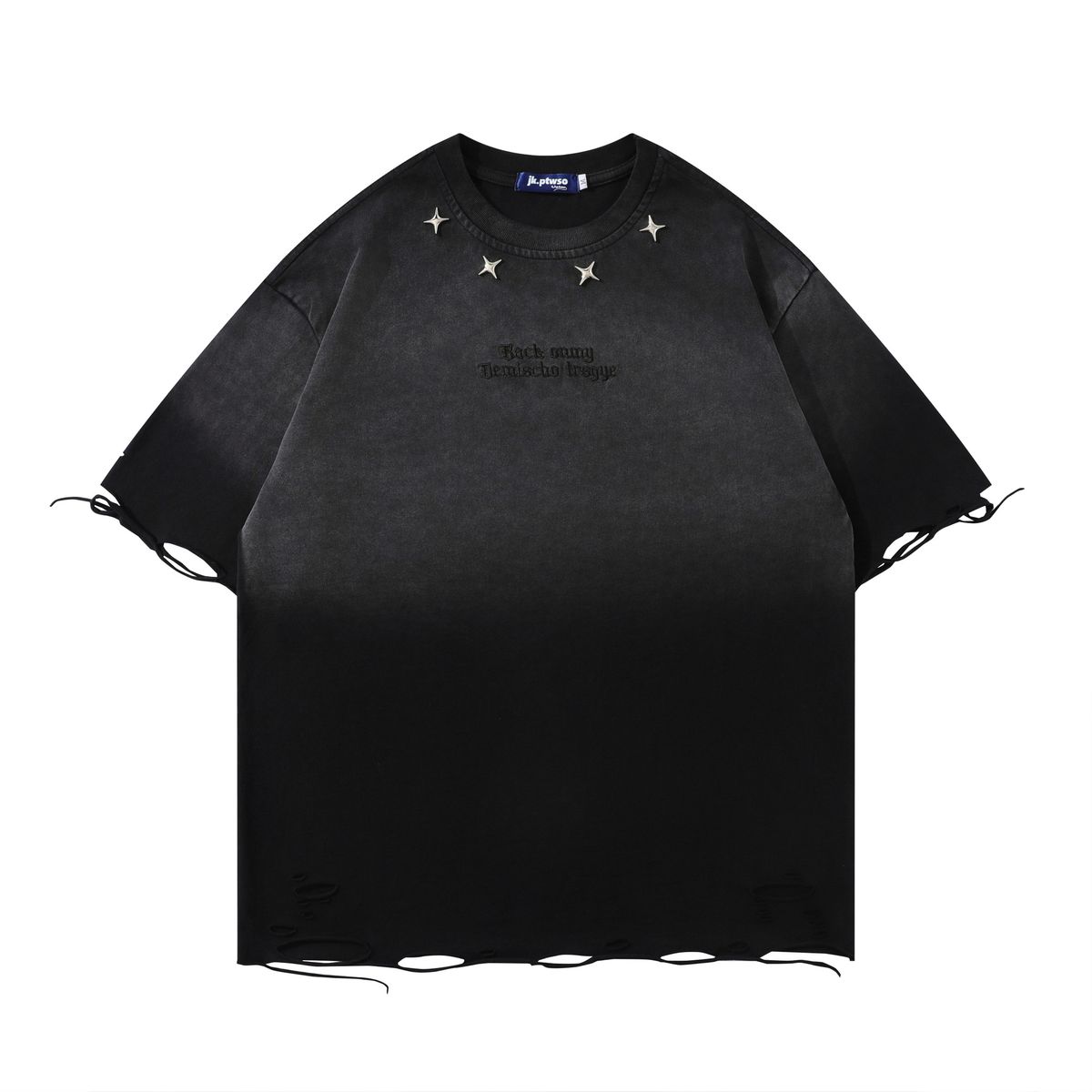 Unisex Hip Hop Washed Distressed T-Shirt - Oversized Streetwear Tee With Gradient Print & Raw Hem (S-XXL)_viptrois.com