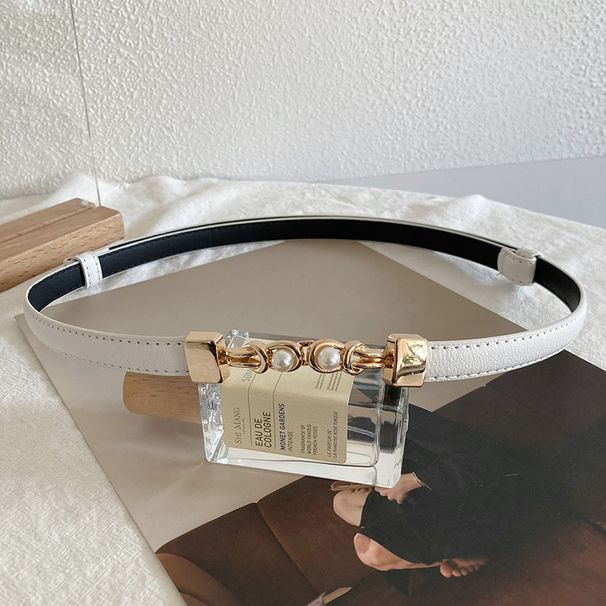 2024 New Pearl Belt Women's Genuine Leather Cowhide White Fashion Versatile Casual Fine Belt Decoration with Dress Waist Chain High End_viptrois.com