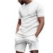 Cross-border Birdseye Short-Sleeve T-Shirt Top + 5-Inch Shorts Solid Color 2-Piece Summer Running Fitness Sports Set_viptrois.com