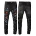 Men's Clothing European And American Personality High Street Fashion Men's Beggar Hole Patch Hot Diamond Patch Graffiti Slim Fit Denim Jeans 8616_viptrois.com