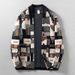 Retro Contrast-Color Stand Collar Knit Cardigan – Jacquard Pattern Men’s Sweater (Polyester, Machine Washable, Wrinkle-Free, )_viptrois.com