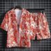 Men's Floral Shirt Suit Beachwear for Sanya Hawaiian Bohemian Hainan Island Casual Long Sleeve Zipper Closure Pattern Type_viptrois.com
