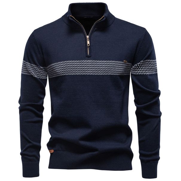 Pure 2025 Cotton Sweater Quality Casual High Business European Size Pure Autumn Winter Top New Half Stand Collar Men's Zipper_viptrois.com