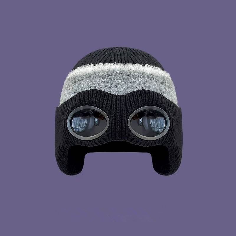 Women's Hats Aviator Sunglasses Plus Velvet Knitted Hat Autumn And Winter Cold Proof Warm Wool Hat Men And Women All Match Trendy Glasses Cold Hat_viptrois.com