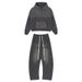 Men's Retro Loose Fit Hoodie & Jogger Set - Fleece-Lined Streetwear With Cat Whisker Design, Winter Casual Outfit For Urban Style (Grey/Black, S-XXL_viptrois.com
