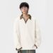 Men's V-Neck Color Block Fleece Hoodie, Long Sleeve Polo Pullover Sweatshirt, Streetwear Casual Top (Black, Beige, Purple, Grey Green)_viptrois.com