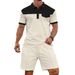 Men's Waffle Knit Short Sleeve Shirt & Shorts Set - Lapel Collar With Pocket, Summer Casual Matching Outfit_viptrois.com