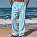 Men's Clothing New Cotton And Linen Loose Pants Men's Straight Solid Color Casual Lace Up Wide Leg Pants Men_viptrois.com