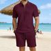 Men's Summer Polo Shirt And Shorts Set Short Sleeved Knitted Casual Collared Jacquard Textured_viptrois.com