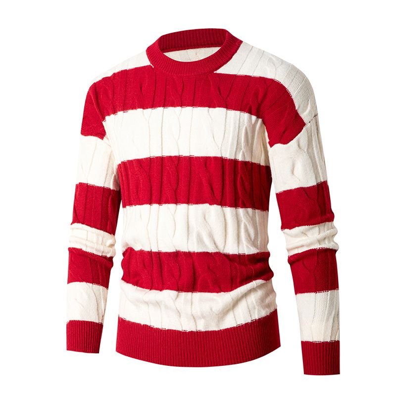 Men's Clothing 2024 Autumn And Winter New European And American Men's Round Neck Sweater Striped Casual Knitted Bottoming Shirt_viptrois.com