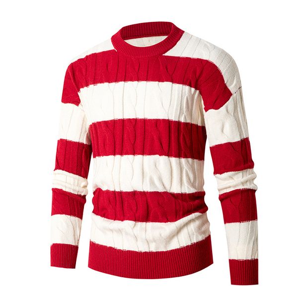 Men's Clothing 2024 Autumn And Winter New European And American Men's Round Neck Sweater Striped Casual Knitted Bottoming Shirt_viptrois.com