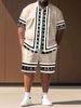 Men's Clothing Men's Striped Casual Digital Printing Suit Short Sleeved Shirt Men's Beach Pants Suit_viptrois.com