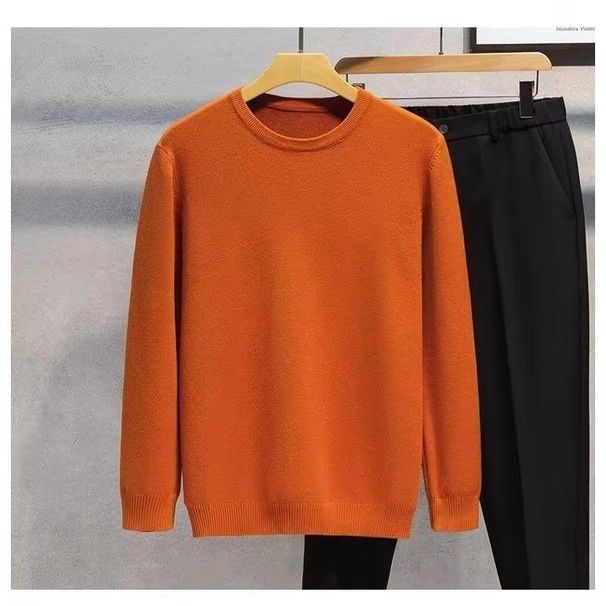 Men's Clothing Autumn And Winter Solid Color Slim Round Neck Sweater Versatile Knitted Sweater _viptrois.com