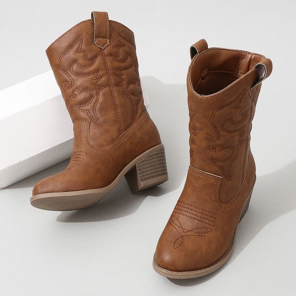Kids Shoes Children's Mid Calf Boots New Girls Soft Sole Fashion Retro Leather Boots For Middle And Large Children Foreign Trade Boots_viptrois.com