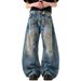 Men's Clothing Washed Retro Loose Wide Leg Jeans Men's Trendy Brand Old Dirty Pants Harem Straight Daddy Pants_viptrois.com