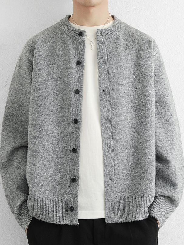 2025 Knitted Cardigan Jacket For Men Cleanfit Sweater Men's Autumn Winter Versatile Lazy Round Neck Knitwear_viptrois.com