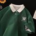Men's Short Sleeve Polo Shirt Summer Loose Fit Embroidered Heavyweight Pure Cotton Youth College Style Color Blocking T-Shirt_viptrois.com