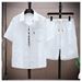 Men's Clothing Summer Solid Color Ice Silk Suit Thin Sports Casual Two Piece Suit Summer Handsome Short Sleeved Shirt_viptrois.com