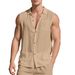 Men's Summer New Loose Linen Simple Casual Sleeveless Cardigan Beach Shirt_viptrois.com