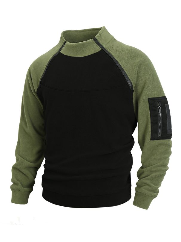 European Fit Fleece Pullover – Textured Sleeve Detail & Thermal Brushed Lining (Army Green, Cream, Navy)_viptrois.com