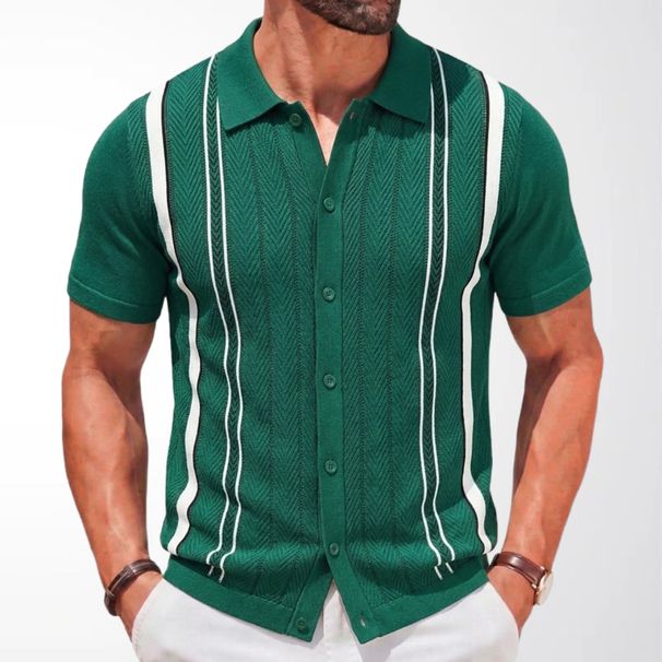 New Cross Border Men's Striped Knit Short Sleeved Cardigan Polo Shirt For Summer, Slim Fit, SY0053_viptrois.com