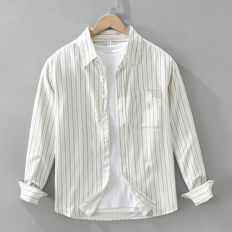 Corduroy Striped Long Sleeved Shirt For Men's Casual Versatile Loose Top Jacket_viptrois.com