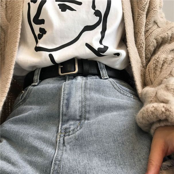 Slim Waist Belt For Women, Simple And Versatile, Korean Style, Student Casual Fashion, Square Buckle Leather Decorative_viptrois.com