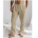 Men's Clothing Men's Linen Pants Pull On Elastic Waist Comfortable Breathable Beach Fashion Simple Trousers_viptrois.com