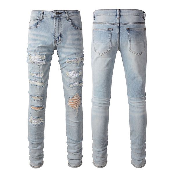 Men's Clothing American Retro Hole Men's High Street Diamond Jeans Men's Stretch Hole Jeans 6808_viptrois.com