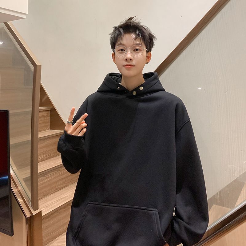 Loose Couple Jacket, American Sports Hoodie, Men's Button Up Stiff Hooded Sweatshirt_viptrois.com