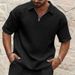Men's Clothing Casual Comfortable Jacquard Small Square Solid Color Lapel Sports Short Sleeve_viptrois.com