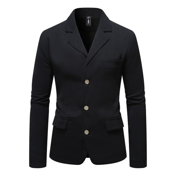 Men's Clothing Foreign Trade New European And American Men's Casual Waffle Suits Teenagers Fashion Solid Color Single Breasted Three Button Suits_viptrois.com