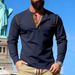 Men's Clothing Long Sleeve Casual Knit Top With Contrast Stitching - Slim Fit Breathable Polyester For Everyday Wear (Black, White, Navy, Khaki)_viptrois.com