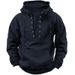 Men's Clothing Outdoor Retro Lace Up Hooded Long Sleeved T Shirt Autumn Casual Tops_viptrois.com