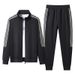 Men's Clothing Men's 3-Stripe Track Suit Set Stand Collar Sweatshirt With Joggers, Casual Sportswear For Running & Gym (Grey/Black/Dark Green) - M-5XL_viptrois.com