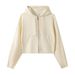 Women's Cropped Hooded Zipper Sweatshirt, Casual Loose Fit, Solid Color, Trendy Autumn/Winter Jacket_viptrois.com