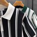 Men's Striped Short-Sleeve Knit Polo Shirt – Slim Fit Breathable Cotton Blend – Black & White Color Options – Sizes M/L/XL/XXL/XXXL_viptrois.com