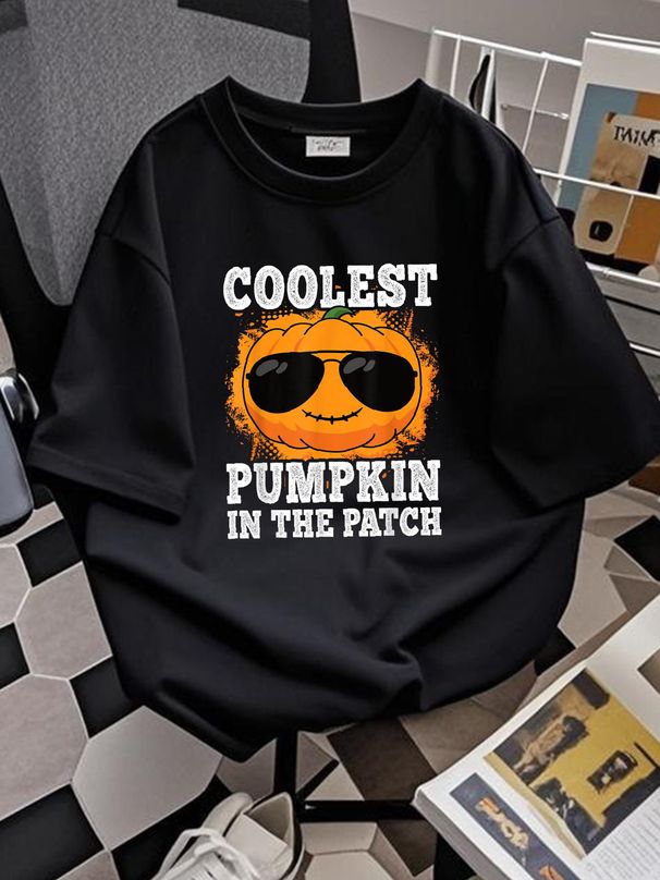 Coolest Pumpkin In The Patch Funny Halloween Boys Teens T-Shirt Top For Everyday Wear Casual Streetwear Designer Clothes Stretched Comfortable Versatile Print Round Neck Short Sleeve Stylish Breathable Soft Slightly Fashion Summer Women_viptrois.com