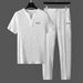 Men's Clothing Summer Trendy Pleated Two-piece Suit For Men Thin Cotton And Linen Short-sleeved T-shirt Chinese Style V-neck White Casual Sports Suit_viptrois.com