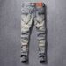 Men's Clothing Ripped Patch Jeans Men's Elastic Slim Fit Slim Feet Retro Old Trendy Straight_viptrois.com
