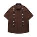 American Retro Heavy Industry Embroidered Corduroy Short-sleeved Shirt For Men And Women, Loose Casual Versatile Shirt In Summer_viptrois.com